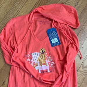 Life Is Good Vibrant Hoodie with Dog Graphic